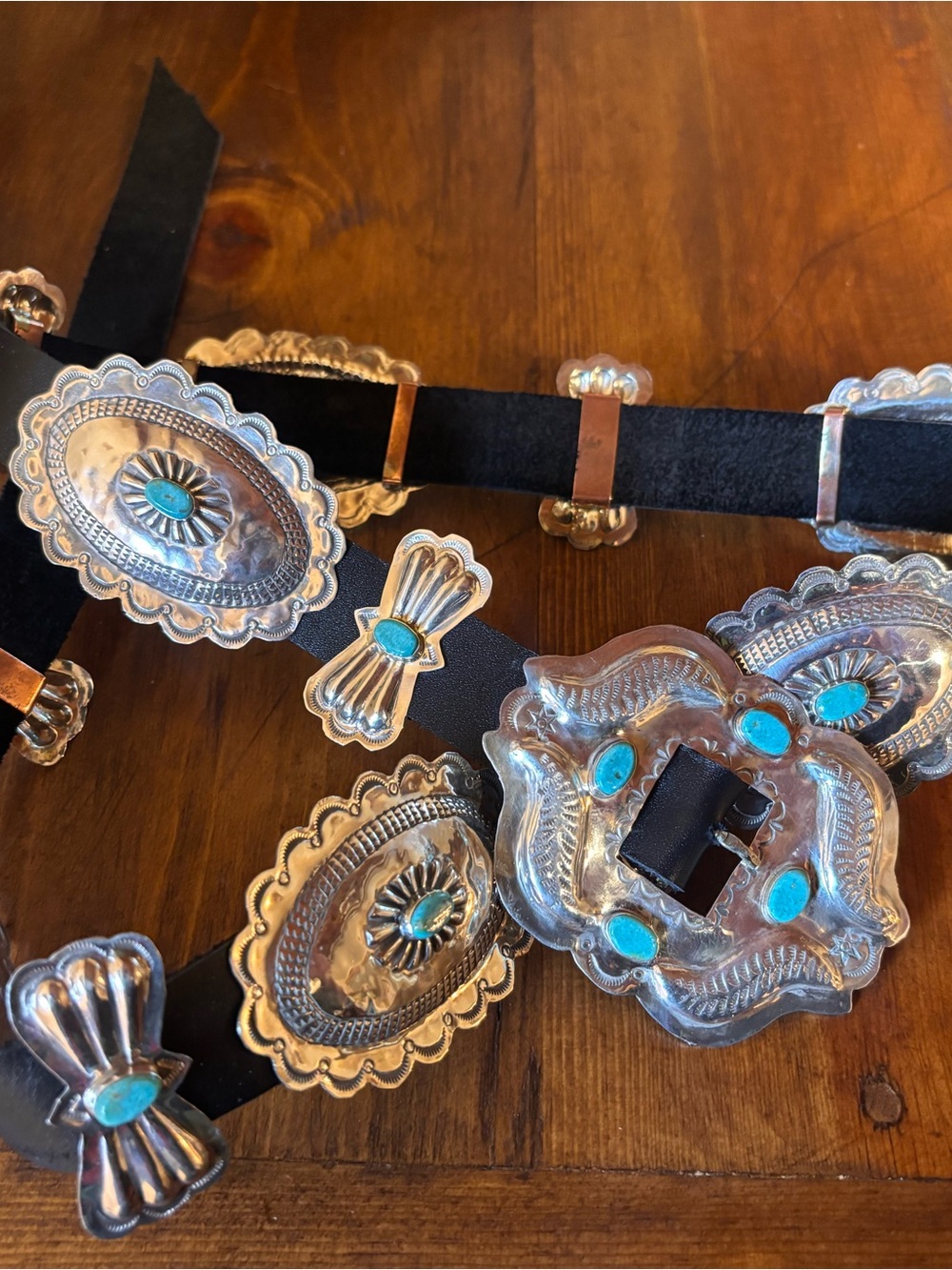 Navajo made Sterling silver and turquoise concho belt